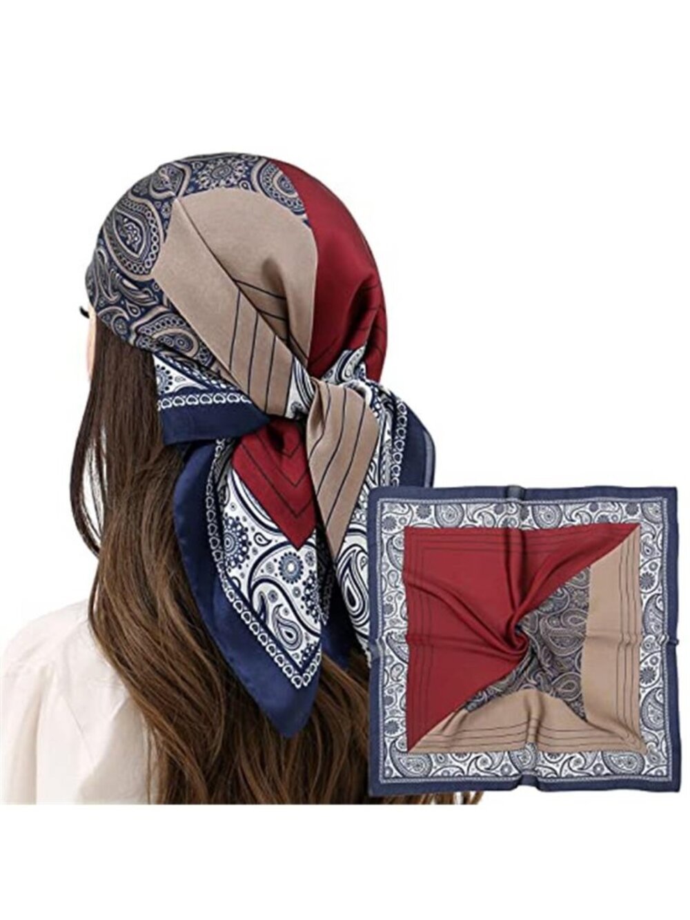 Women Head Hair Scarf Like Satin Silk Blue & Brown Scarf Sleeping Hair Wrapping